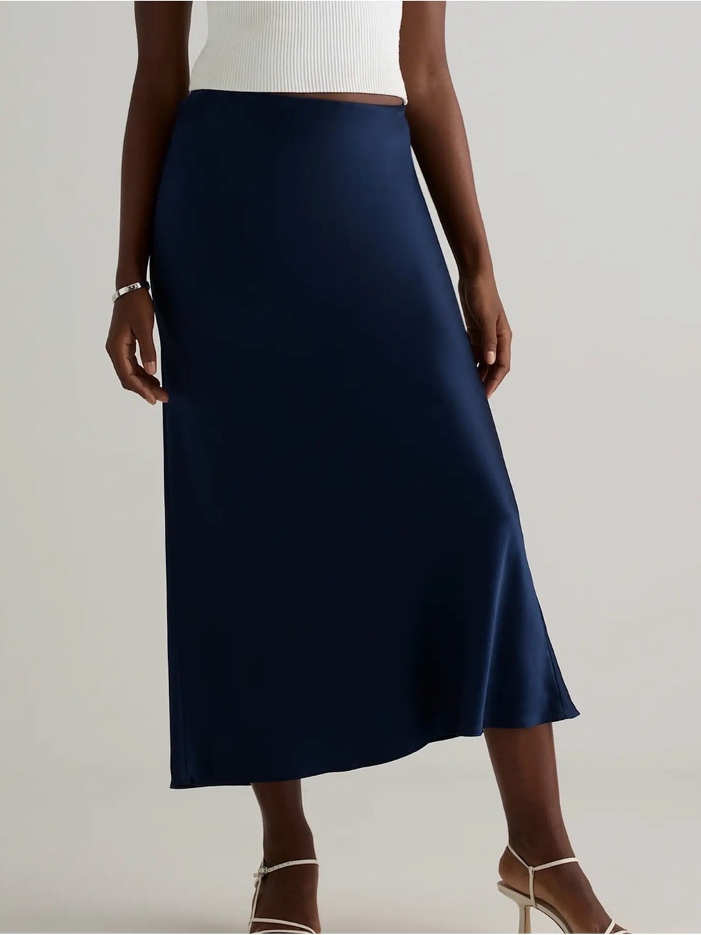 Quince Navy Satin Maxi Slip 100% Silk Skirt
